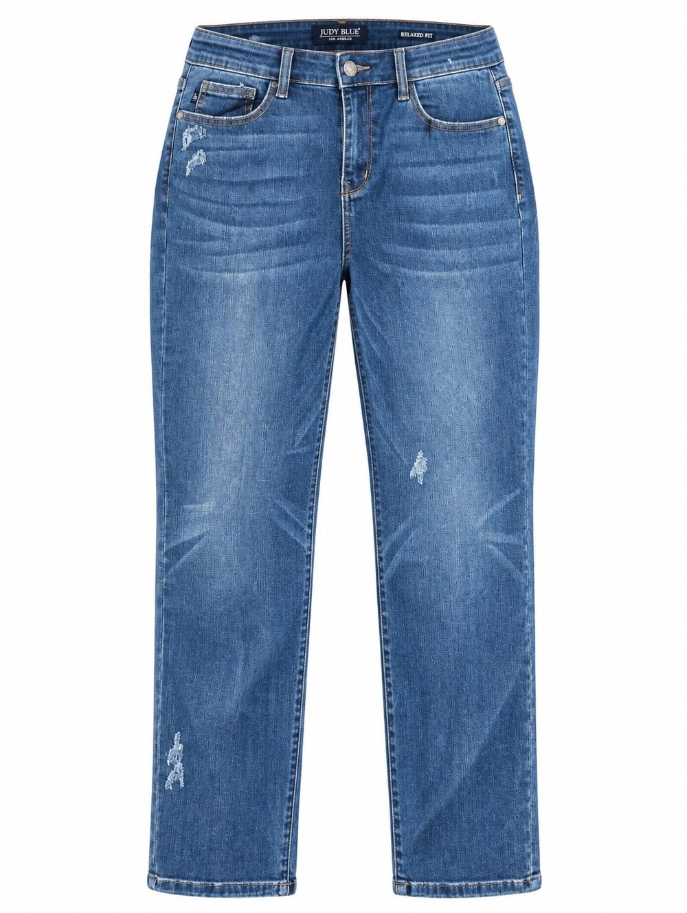 JUDY BLUE | Relaxed Fit Medium Wash Distressed Stretch Jeans | 15 32
